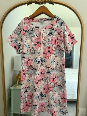 T by Talbots NEE Floral Pink Short-Sleeve Tunic with Tie Neck